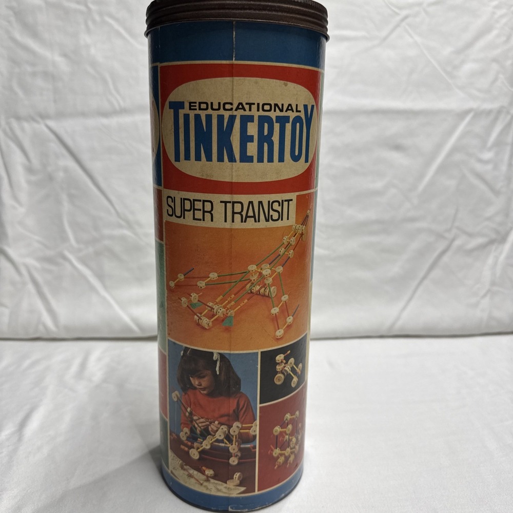 Tinkertoy Super Transit 146 Construction Set 144 Pieces Original Canister